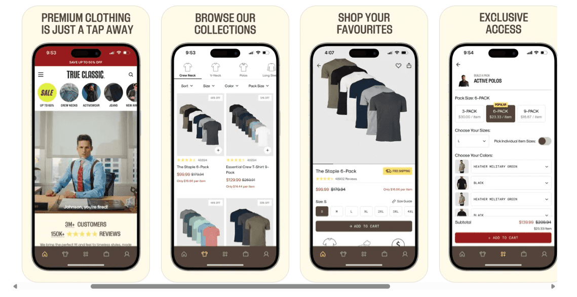 True Classic app store screenshots